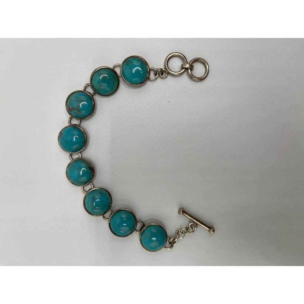 Sterling‎ Silver  Bracelet  Turquoise Stone Toggle signed WR